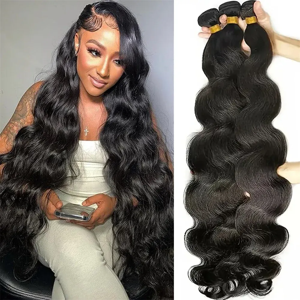 32 polegadas cabelo indiano onda do corpo cabelo humano pacotes 12A cor pura remy cabelo humano tecer pacotes extensão de cabelo cru para mulher_voghion.com