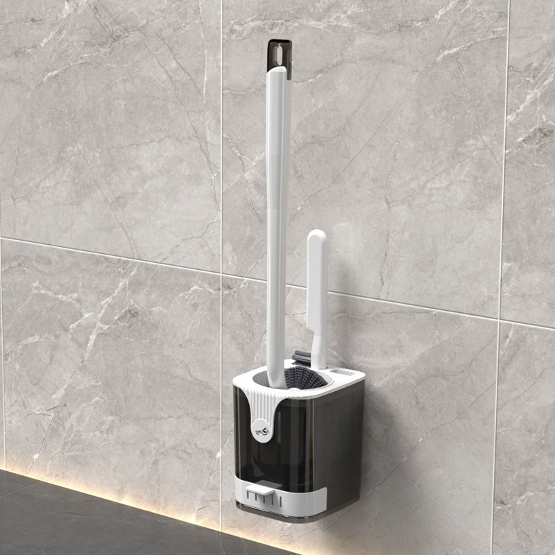 Set scopino per WC a parete – Setole pieghevoli a 360°, supporto salvaspazio, manico lungo per una pulizia profonda (nero/bianco, plastica, 1 pezzo)_voghion.com