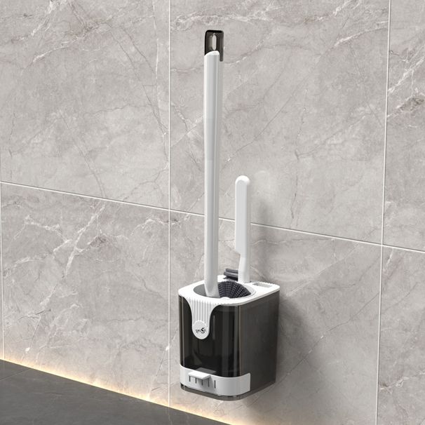 Set scopino per WC a parete – Setole pieghevoli a 360°, supporto salvaspazio, manico lungo per una pulizia profonda (nero/bianco, plastica, 1 pezzo)_voghion.com