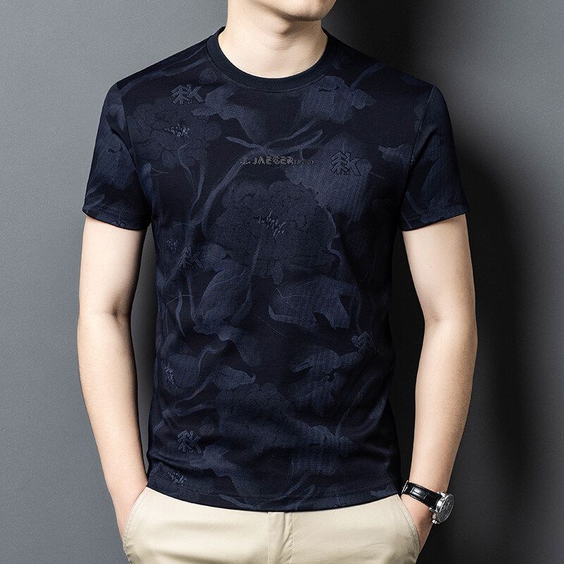 High End Printed Green Short Sleeved T-Shirt Men, Loose Fit, 2025 Summer Fashion Trend For Middle-Aged And Young People,_voghion.com