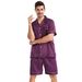 Schlaf- und Loungeanzug für Herren, große Größe, einfarbig, kurzärmelig, Sommer-Pyjama aus mattem Satin mit Revers, schlichter, lässiger Homewear-Anzug_voghion.com