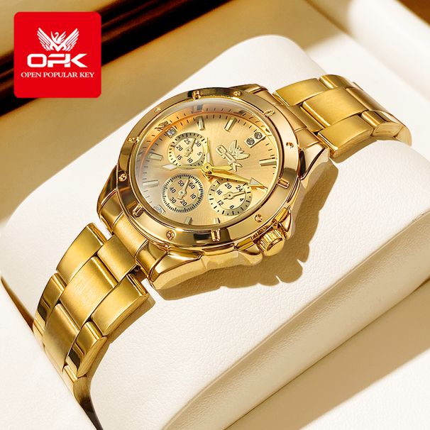 OPK Quartz Watch For Women Multi Functional Dial Stainless Steel Strap Ladies Hand Clock_voghion.com