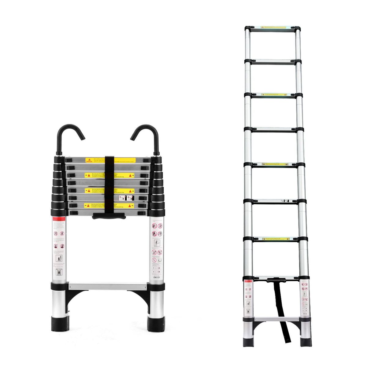 8.5FT Telescopic Ladder, Telescopic Aluminum Alloy Multi-purpose Folding Telescopic Ladder With Hooks And Triangular Support Frame, Suitable For Outdoor Work At Home Or RV_voghion.com