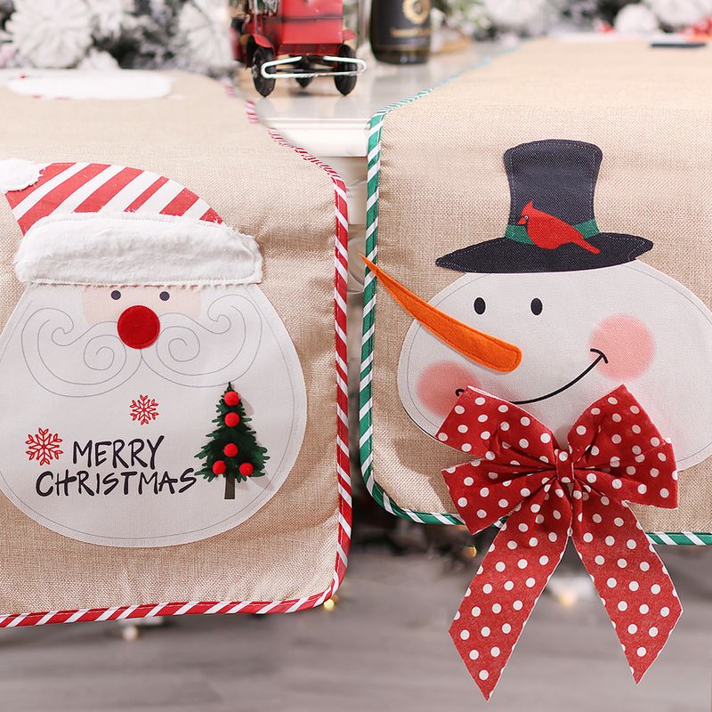 Christmas decorations cartoon old snowman linen lock edge table runner dining table insulation pad wholesale_voghion.com