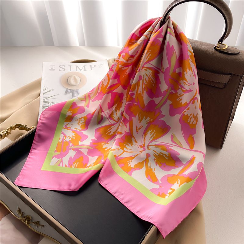 Gekleurde Bloem Sjaal Vrouwen Kleine Vierkante Sjaal Imitatie Zijden Sjaal Elegante Franse Hoofdband Stropdas Haar Sjaal Sjaal_voghion.com