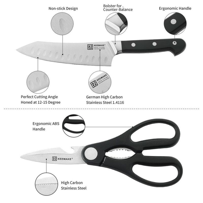 2Pcs Chef Knife Set Stainless Steel Kitchen Shears Scissor Cutlery Slicing Gift_voghion.com