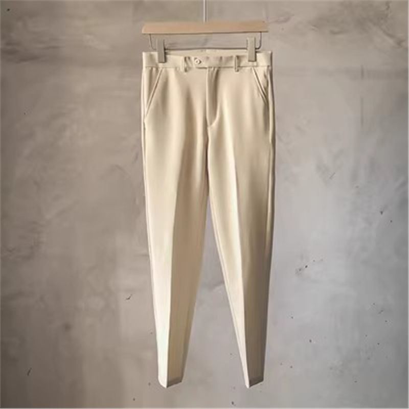 Calças chino masculinas para homens baixos - Calças casuais elásticas e confortáveis para negócios com cinto - Calças sociais justas na altura do tornozelo para uso diário no escritório_voghion.com