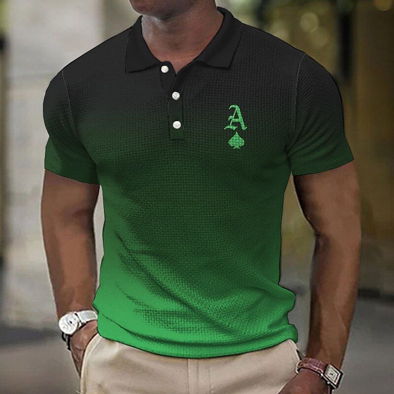Large men's Polo shirt gradient graphic poker flip outdoor street short sleeved printed clothing_voghion.com