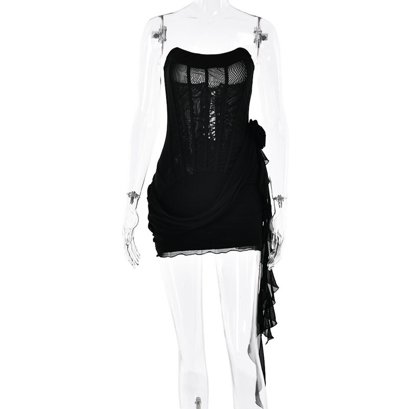 Damenbekleidung neues Kleid Tube Top durchsichtig ärmellos kurzen Rock sexy heißes Mädchen enges Kleid_voghion.com