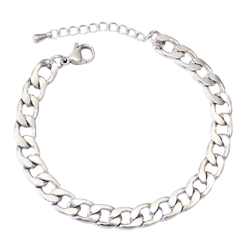Bracciale in acciaio inossidabile con catena spessa e maglie cubane larghe, semplice e alla moda, con trama NK_voghion.com