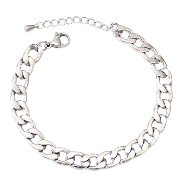 Bracciale in acciaio inossidabile con catena spessa e maglie cubane larghe, semplice e alla moda, con trama NK_voghion.com