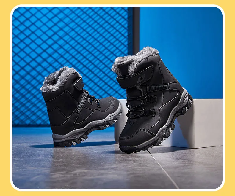 Zima Śnieg Ciepłe Futro Chłopcy Sneaker Guma Wędrówki Buty Modne Dziecięce Buty Wodoodporne Skórzane Buty Dziecięce_voghion.com
