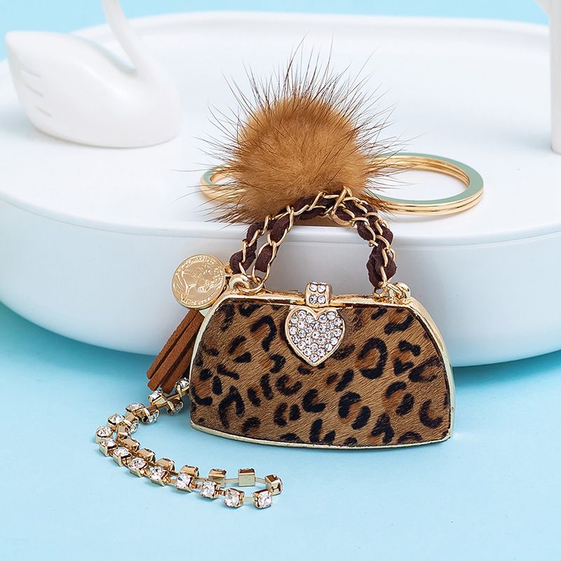 Trendy New Mink Fur Personalized Leopard Print Handbag Keychain Ornament Exquisite Bag Pendant_voghion.com