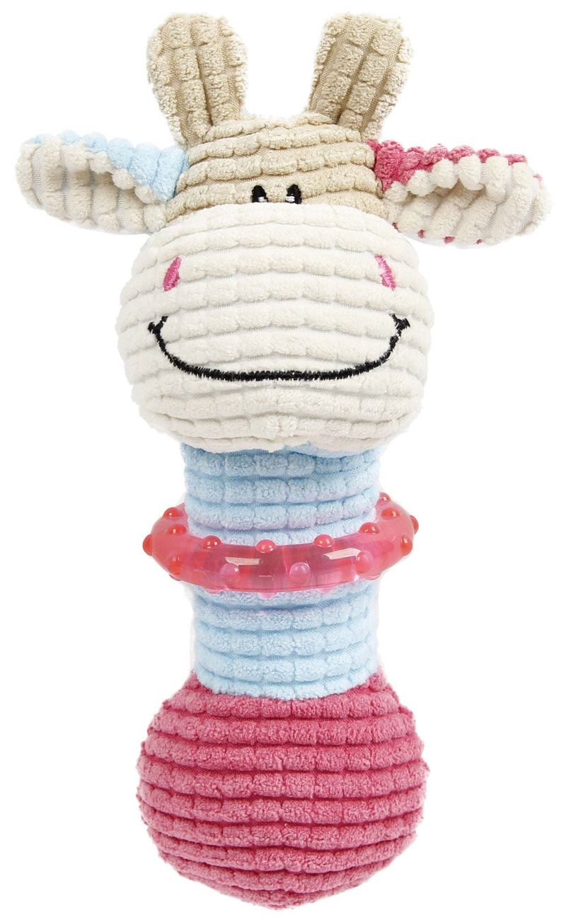 Pet Life 'Giraffe-Cow' Plush Squeaking and Rubber Teething Newborn Puppy Dog Toy_voghion.com