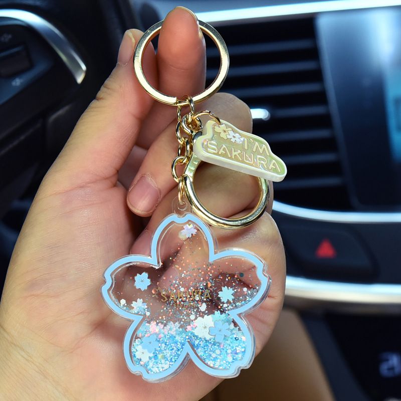 Cartoon Acrylic Oil-Injection Snowflake Pendant Couple Backpack Floating Keychain Small Gift_voghion.com