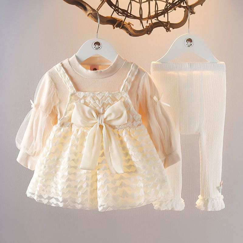 Children's clothing Autumn girls' long sleeve fake suspenders dress two-piece baby girls' autumn puffy sleeves_voghion.com