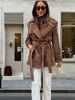 Elegant Belted Long Trench Coat – Women’s Suede-Like Polyester Coat With Notched Lapel For Office & Evening Wear_voghion.com