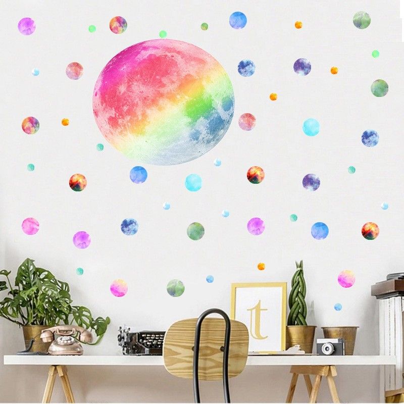 Pegatinas luminosas 3D para pared con forma de luna y estrellas para sala de estar, decoración de habitación con cielo estrellado, pegatinas autoadhesivas para pared para guardería_voghion.com