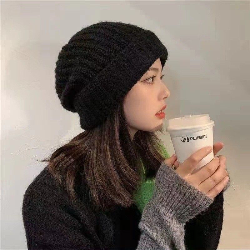 Knitted Hat For Women, Autumn And Winter Korean Style, Versatile, Warm, Double Pom Pom, Plush, Large Head Circumference,_voghion.com