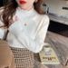 Lace Trim Half Turtleneck Base Shirt For Women 2023 Autumn Winter New Fashionable Solid Color Slim Fit Knitted Top_voghion.com