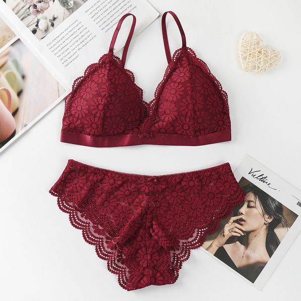 Completo intimo da donna in due pezzi, con coppa triangolare staccabile, senza anello in acciaio e arricciato_voghion.com