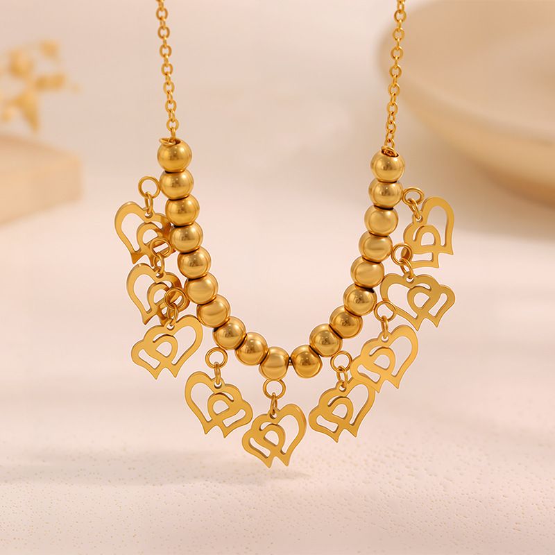 Necklace Women Golden Pendant Necklace Stainless Steel For Women, High-End Heart Pendant Long Necklace, Light Luxury Niche Women's Jewelry Necklace_voghion.com