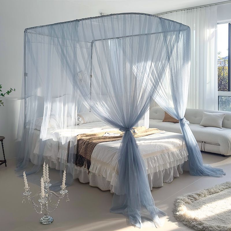 Fairy New U-Shaped Track Guide Mosquito Net Thickened Telescopic Stainless Steel Bracket Three-Door Floor Princess Style_voghion.com