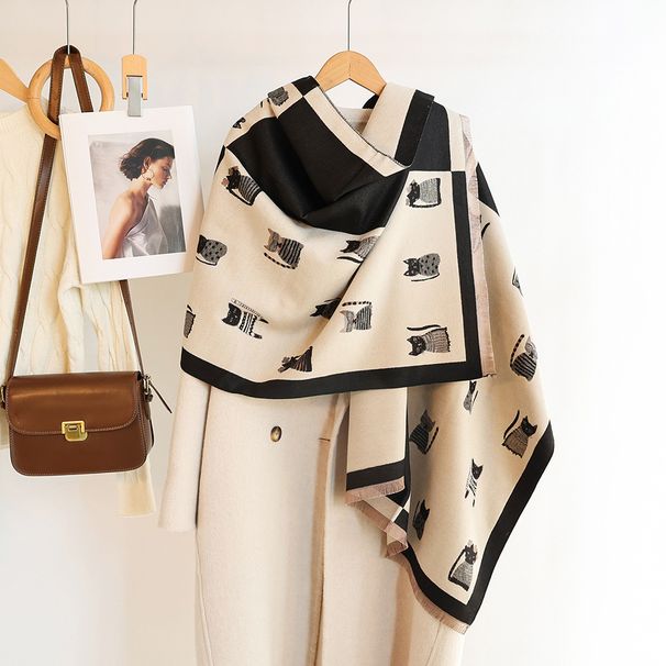 Korean Version Cute Little Cat Scarf For Women, Autumn And Thickened Cashmere Shawl, Dual-use Winter Warm Neck_voghion.com