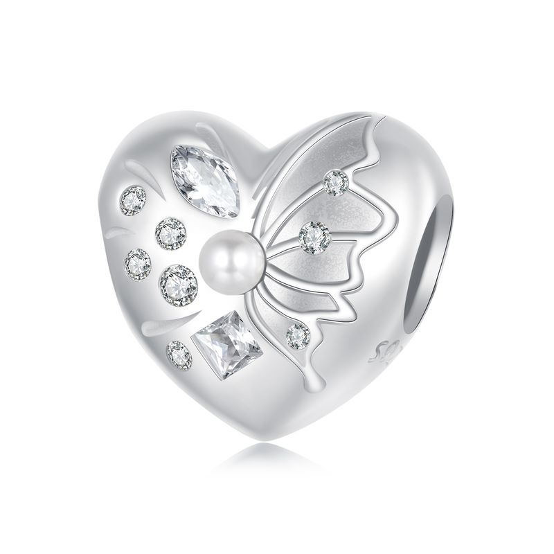 Dreamy Heart Butterfly Charm Sterling Silver Charm,BSC1048_voghion.com