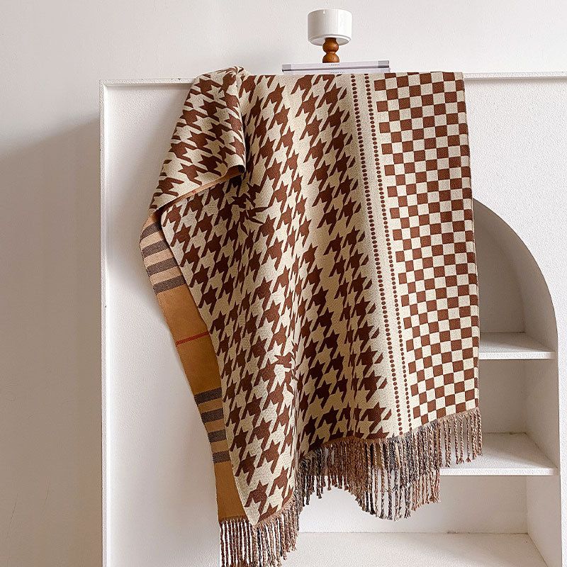 New2023 Versatile Women's Winter Autumn Thousand Bird Grid Long Thickened and Warm Imitation Fleece Wool Scarf _voghion.com