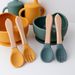 Forchetta per l'alimentazione con manico in legno per alimenti complementari per bambini cucchiaio in silicone con testa morbida_voghion.com