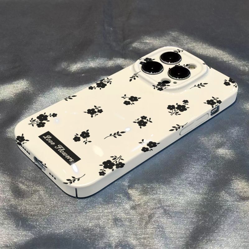 Funda de película con diseño de flores negras compatible con iPhone 13/8 Plus/12 Pro Max, 15/14 y XR_voghion.com