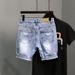 Men's Clothing Summer Light Blue Ripped Denim Shorts Men's Trendy Brand Ripped Pockets Slim Straight Beggar Five Point Pants_voghion.com
