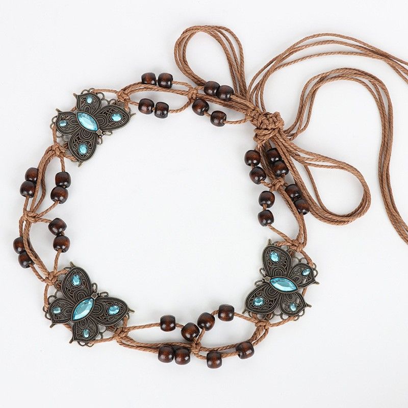 Ceinture à chaîne turquoise tissée à la main de style ethnique bohème bohème_voghion.com