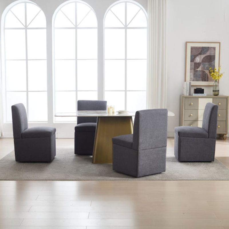 Gepolsterte Esszimmerstühle 2er Set Drehbare Esszimmerstühle Küchenstühle Rollen & Lagerung Bequemer Moderner Rollsessel Weiß Für Wohnzimmer Armloser Stuhl Aus Stoff (Dark Grey Leinen)_voghion.com
