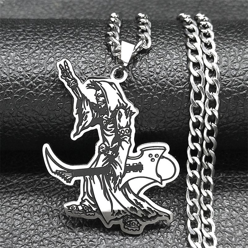 Collana in acciaio inossidabile con scheletro di chitarra elettrica, stile gotico punk rapper, gioielli personalizzati_voghion.com