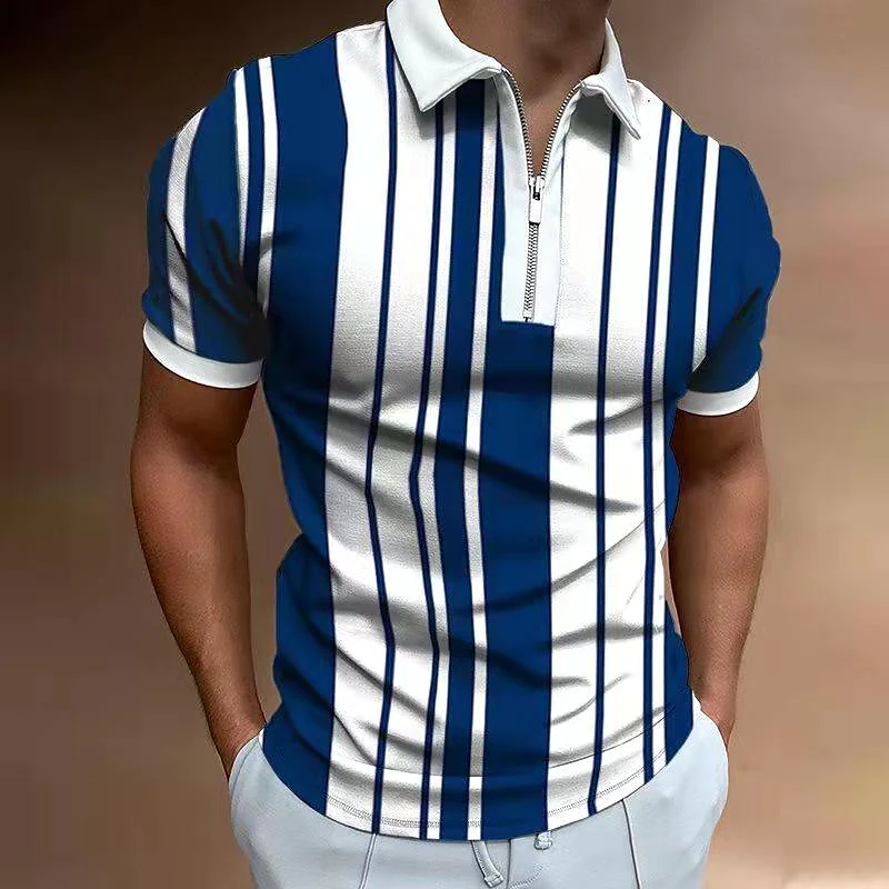 2023 Summer men's T-shirt printed short sleeve Polo shirt men's clothing slim zip lapel 3D T-shirt top_voghion.com