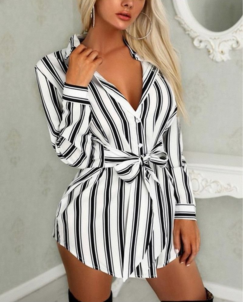 Vêtements pour femmes Printemps et été Nouvelle chemise ample Mode rayée mi-longue Chemise femme Spot_voghion.com