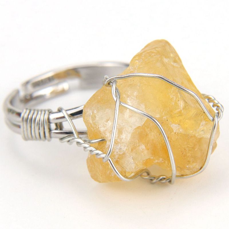 New Style Personality Handmade Wrapped Raw Agate For Women Adjustable Ring R01_voghion.com