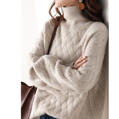 Winter New Fried Dough Twists High Collar Pullover Sweater Women's Loose, Casual, Versatile, Warm, Lazy Knit Backing_voghion.com