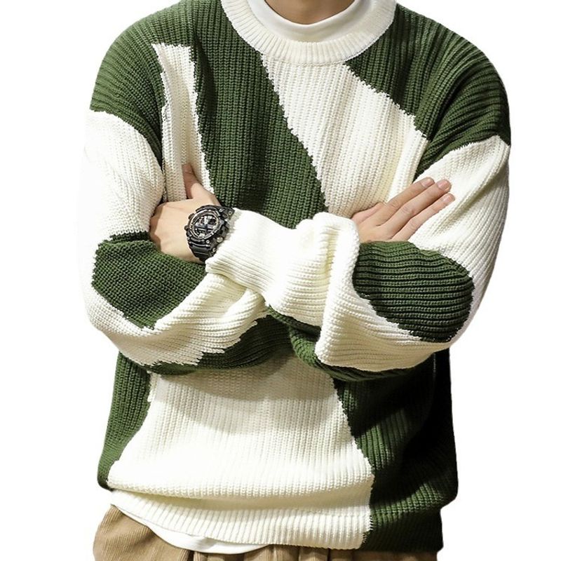 New autumn and winter sweaters, men's cow pattern contrasting color pullover knitted sweater, lazy trend brand loose men's sweater jacket_voghion.com