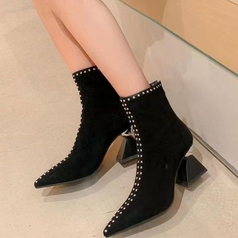 Fashion New Shallow Spring Autumn Women Ankle Boots Punk Pointed Toes Unqie Heels Designer High Heels Ladies Short Boots Back Zip_voghion.com