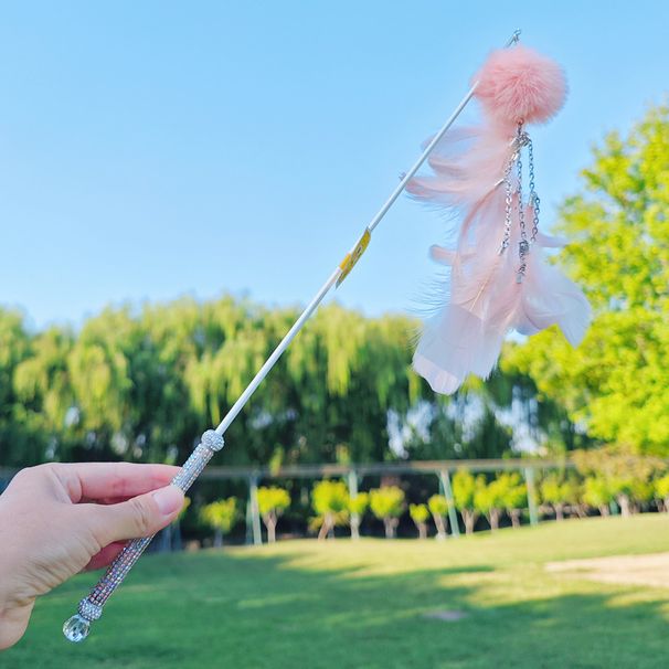 Jouet pour animal de compagnie, baguette télescopique, grande boule de plumes, artefact de taquinerie, fournitures pour chats_voghion.com