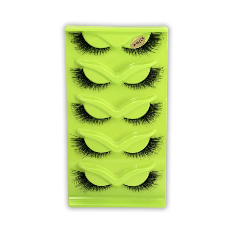 Wimpern-Set, schräg, fliegend, 5 Paar grüne Fuchsaugen, Katzenaugen, falsche Wimpern, dick, gewellt, Simulationsfuchswimpern_voghion.com