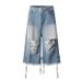 Men's Clothing Retro Ripped Hem Washed Distressed Denim Shorts Men's Streetwear Loose Versatile Pants_voghion.com
