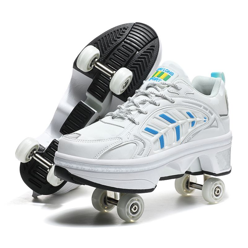 Kid's Clothing New four-wheeled roller skates with brakes for adults, running shoes, students, deformed shoes, boys' roller skates, girls' wheel shoes_voghion.com