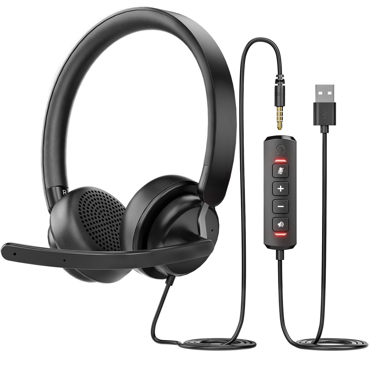 EH10 Professional Wired Headset With USB – 50mm Drivers, Noise-Canceling Mic For Call Centers, Gaming, Office (Black)_voghion.com