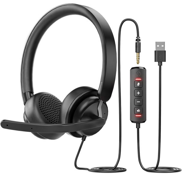 EH10 Professional Wired Headset With USB – 50mm Drivers, Noise-Canceling Mic For Call Centers, Gaming, Office (Black)_voghion.com