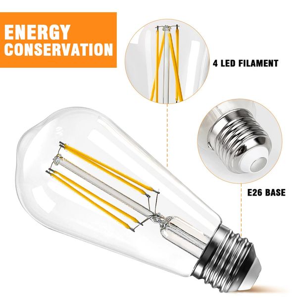 ST58/ST64 LED Filament Bulb - 120V Edison Vintage Light Bulb With 90 CRI, Warm White 2700K, Dimmable, Energy Saving_voghion.com