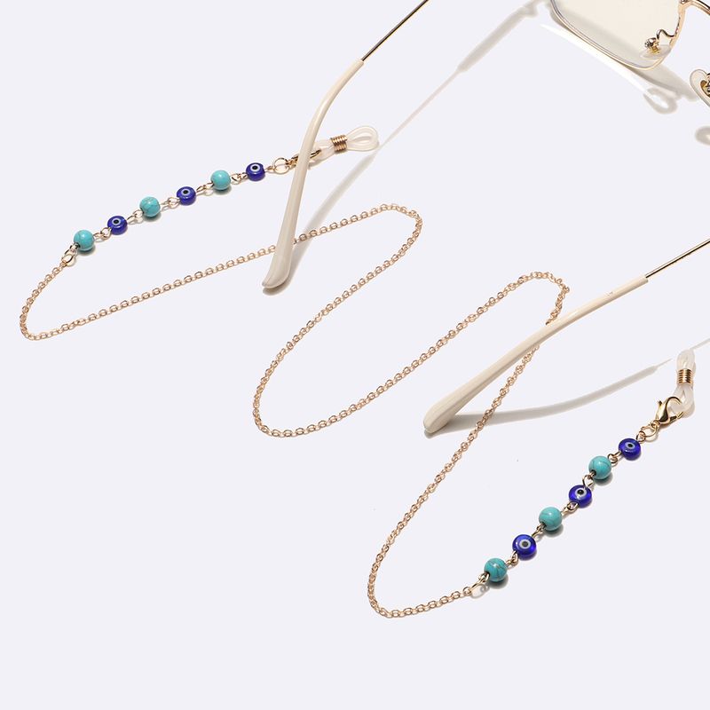 Gold Türkis Perlen Blaue Augen Handgemachte Maskenkette Anti-Rutsch Brillenband_voghion.com